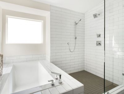 Open Shower with Textured Wall Tiles